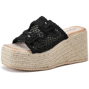 صنادل نسائية من Lryweisy ذات نعل سميك بوهيمي بكعب عالٍ ومربع مفتوح عند أصابع القدم أحذية مريحة وأنيقة in Kuwait