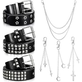 3 Pcs Black Studded Y2k Belts with 3 Pcs Detachable Tassel Pendants Faux Leather Gothic Punk Rock Rivet Belts Trousers Pants Chain for Women Men Mix and Match Y2k Hip Hop Jewelry Accessory in Saudi Arabia