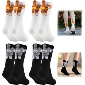 4 أزواج من جوارب القطط مع الكرات من KUNAL، جوارب لطيفة للقطط مع الكرات، جورب متوسط ​​الأنبوب من القطن المرح على شكل حيوان in Kuwait