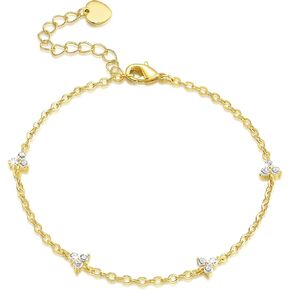 Gold Bracelets for Women 14K Gold Bracelets for Women Clover Bracelet for Womens Romantic Stackable Link Chain Cubic Zirconia Bracelet for Womens With Adjustable Size 7in-8.6in in Saudi Arabia