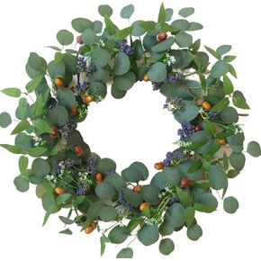 TEMPUS 22 Inch Eucalyptus Wreath for Front Door Eucalyptus Greenery Wreath with Olive Leaves and Hazelnuts for Front Door Indoor Outdoor Farmhouse Wedding Holiday Decor All Seasons in Saudi Arabia