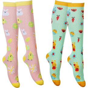 LEOSTEP Long Women Easter Compression Socks With Animal Bunny and Easter Eggs (2 pairs), Knee High Women Cute Holiday Socks in Kuwait