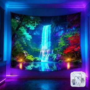 شلال نسيج بلاكلايت مقاس 4.9 × 1.0 قدم - يتوهج في الظلام لتعليق جدار النيون لغرفة النوم، والنوم، وغرفة المعيشة، وغرفة اليوجا، وتزيين الحفلات، مع ملحقات معلقة، وتصميم طبيعي وخيالي نابض بالحياة in Kuwait