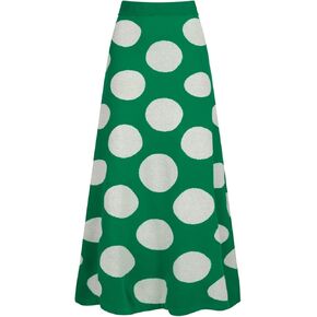 OXKnit Knittd Midi Skirts for Women, 1960s Mod Style Casual Retro Polka Dots High Waist A Line Cotton Green Skirts in Kuwait