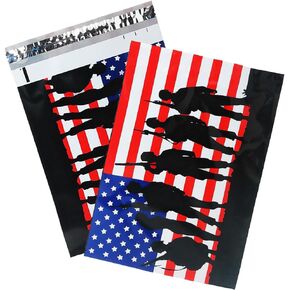 10x13 Soldiers Poly Mailers, Designer Shipping Bag Custom Boutique Envelopes, Red White and Blue Flag Military Plastic Mailers (10) in Saudi Arabia