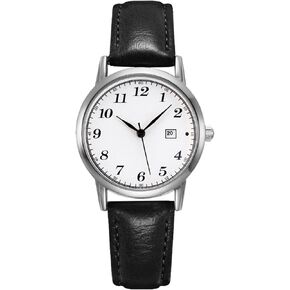 Women's Vintage Easy Reader Watch Analog Quartz Leather Strap Waterproof Dress Watch for Small Wrists with Date Window Full Arabic Numerals in Saudi Arabia