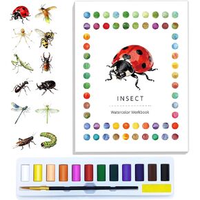 مجموعة كتب ألوان مائية مبتكرة مكونة من قطعتين مع دهانات وفرشاة، و12 نمطًا من تصميمات DIY الأصلية، وكتب تلوين للكبار مناسبة للمبتدئين (الحشرات والفطر) in Kuwait
