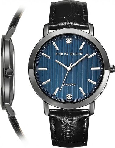 Perry Ellis Ultra Slim Diamond Men’s Watch – Round Green Dial, Brown Leather Strap, Water-Resistant Analog in Saudi Arabia