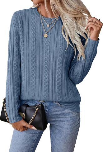 سترة نسائية SMENG متماسكة بأكمام طويلة ورقبة دائرية خفيفة الوزن، ملابس كلاسيكية كاجوال in Kuwait