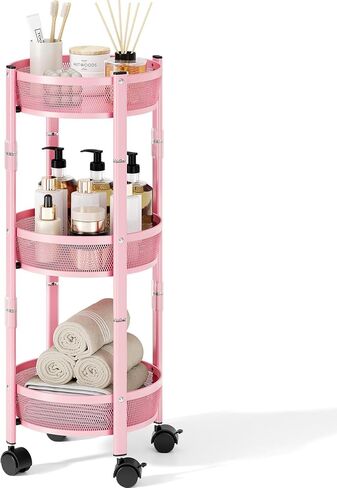 TOOLF 3-Tier Metal Storage Rolling Cart, Foldable Utility Cart on Wheels Assembly-Free, Versatile Serving Organizer Trolley with Lockable Wheels for Kitchen, Living Room, Bathroom, Black in Kuwait