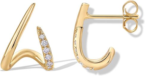 PAVOI 14K Gold Plated Stud Earrings for Women - Minimalist Gold Huggie Hoop Earrings with Round Cubic Zirconia - Hypoallergenic Dainty Trendy Jewelry in Saudi Arabia