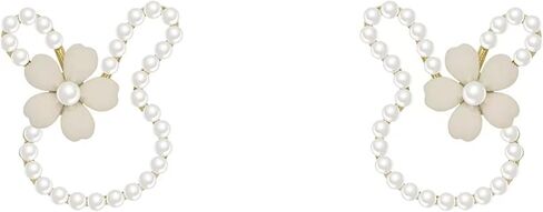 Easter Cute Tiny Rabbit Stud Earrings for Women Lovely Cartoon Pink Daisy Flowers Hollow White Shell Pearl Sweet Bunny Animals Pet Small Earrings for Birthday Jewelry Gifts in Saudi Arabia