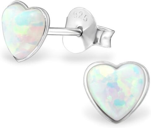 925 Sterling Silver 6mm White Fire Snow Opal Heart Little Dainty Small Stud Earrings 27458 in Saudi Arabia