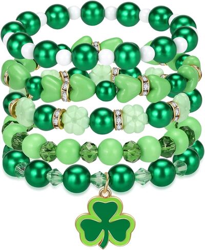 NextArt St. Patrick’s Day Bracelets for Women,Lucky Leaf Shamrock Charm Beaded Stackable Stretch Bracelet St Patricks Day Outfits Accessories Party Favors Green Irish Holiday Jewelry Gifts in Saudi Arabia