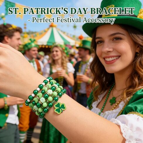 NextArt St. Patrick’s Day Bracelets for Women,Lucky Leaf Shamrock Charm Beaded Stackable Stretch Bracelet St Patricks Day Outfits Accessories Party Favors Green Irish Holiday Jewelry Gifts in Saudi Arabia