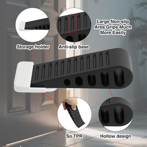 2 Pack Door Stoppers Heavy Duty, Rubber Door Stop Tall up to 1.1 Inch, Large Door Wedge Stopper for Bottom of Door, Suitable for Home Office School, Black in Kuwait