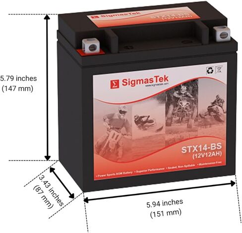 بطارية دراجة نارية Big Crank ETX14 متوافقة مع SLA من SigmasTek، STX14-BS 200CCA in Saudi Arabia