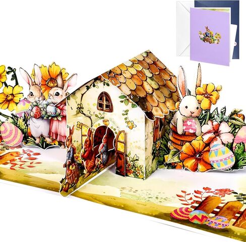 Easter Pop Up Cards with Envelope - 3D Handmade Greeting Card, Perfect Gifts for Kids, Adults, Husband, Grandkids, Wife, Bunny Cottage in Kuwait