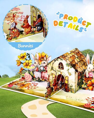 Easter Pop Up Cards with Envelope - 3D Handmade Greeting Card, Perfect Gifts for Kids, Adults, Husband, Grandkids, Wife, Bunny Cottage in Saudi Arabia