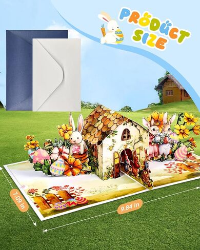 Easter Pop Up Cards with Envelope - 3D Handmade Greeting Card, Perfect Gifts for Kids, Adults, Husband, Grandkids, Wife, Bunny Cottage in Saudi Arabia