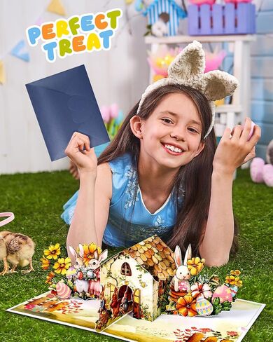 Easter Pop Up Cards with Envelope - 3D Handmade Greeting Card, Perfect Gifts for Kids, Adults, Husband, Grandkids, Wife, Bunny Cottage in Saudi Arabia