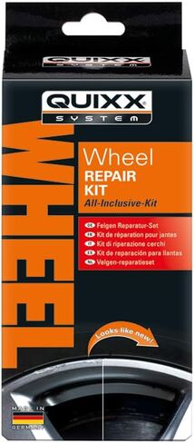 طقم إصلاح عجلة حافة QUIXX، أسود، إصلاح خدوش العجلة وكبح الطفح الجلدي، حشو ألومنيوم سائل مكون من مكونين مع طلاء أسود in Kuwait
