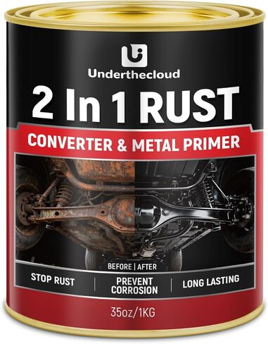 محول الصدأ 2 في 1 وطلاء معدني - مثبط طلاء أسود مقاوم للصدأ بوزن 35 أونصة للمعادن، طلاء مقاوم للصدأ، مانع للتآكل للسيارات والاستخدامات البحرية والصناعية، ومقاوم للحرارة والأشعة فوق البنفسجية يدوم طويلاً (35 أونصة) in Kuwait