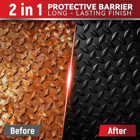 محول الصدأ 2 في 1 وطلاء معدني - مثبط طلاء أسود مقاوم للصدأ بوزن 35 أونصة للمعادن، طلاء مقاوم للصدأ، مانع للتآكل للسيارات والاستخدامات البحرية والصناعية، ومقاوم للحرارة والأشعة فوق البنفسجية يدوم طويلاً (35 أونصة) in Kuwait