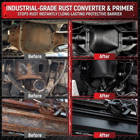 محول الصدأ 2 في 1 وطلاء معدني - مثبط طلاء أسود مقاوم للصدأ بوزن 35 أونصة للمعادن، طلاء مقاوم للصدأ، مانع للتآكل للسيارات والاستخدامات البحرية والصناعية، ومقاوم للحرارة والأشعة فوق البنفسجية يدوم طويلاً (35 أونصة) in Kuwait
