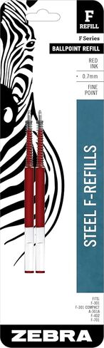 Zebra Pen F-Series Stainless Steel Ballpoint Pen Refill, Fine Point, 0.7mm, Red Ink, 2-Pack in Saudi Arabia