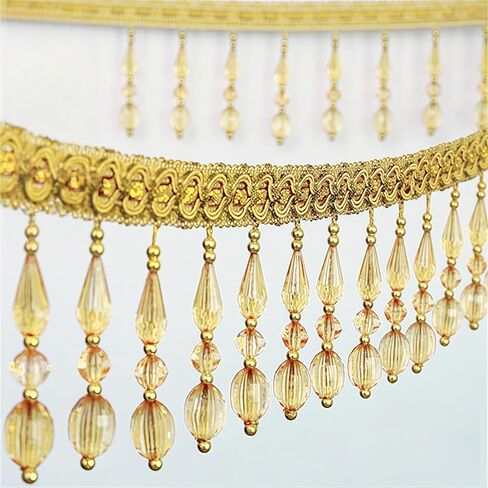 4 Yards Beaded Fringe Trim, Hanging Crystal Beads Tassel Fringe Trim Curtain Weights Cloth Sofa Fringes for Curtain Cushions Lampshades Clothes (Dark Coffee) in Saudi Arabia
