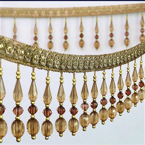 4 Yards Beaded Fringe Trim, Hanging Crystal Beads Tassel Fringe Trim Curtain Weights Cloth Sofa Fringes for Curtain Cushions Lampshades Clothes (Dark Coffee) in Saudi Arabia