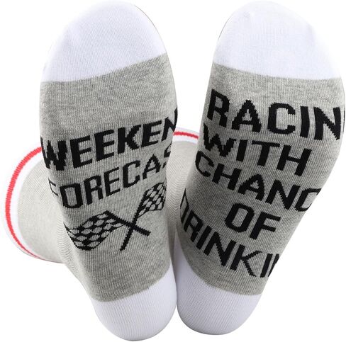 TSOTMO Race Mom Gift Weekend Forecast Racing With A Chance Of Drinking Socks Checkered Flags Novelty Socks for Racer (Racing Of Socks) in Saudi Arabia