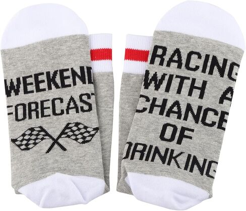 TSOTMO Race Mom Gift Weekend Forecast Racing With A Chance Of Drinking Socks Checkered Flags Novelty Socks for Racer (Racing Of Socks) in Saudi Arabia