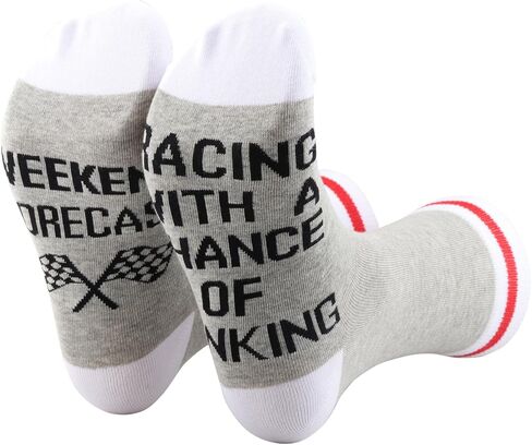 TSOTMO Race Mom Gift Weekend Forecast Racing With A Chance Of Drinking Socks Checkered Flags Novelty Socks for Racer (Racing Of Socks) in Saudi Arabia