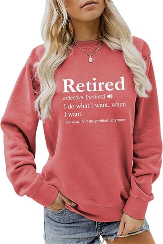 Sweatshirt for Women Retired Definition Graphic Shirts Funny Retirement Sweatshirts Crewneck Long Sleeve Pullovers in Kuwait