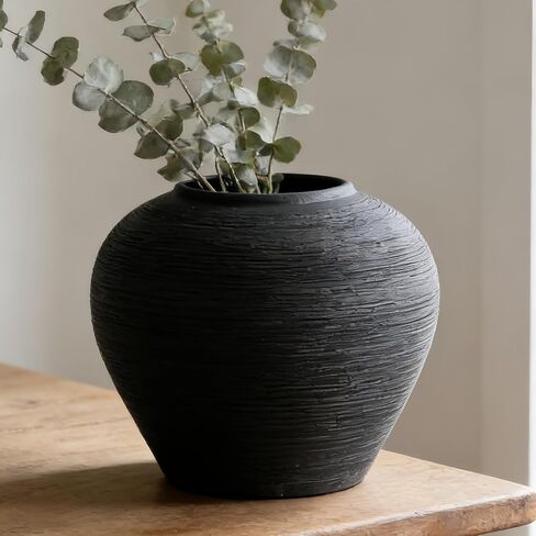 مزهرية خزفية سوداء ريفية مزهرية زهرة عتيقة، 13.4 بوصة من الفخار الطيني طويل القامة مزهرية أرضية مزرعة ريفية من أجل بساطتها ديكور المنزل قطعة مركزية جمالية لغرفة المعيشة وغرفة النوم والزفاف in Kuwait