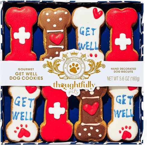 Thoughtfully Pets, Get Well Dog Cookies Gift Set, Crunchy Dog Treats Includes Colorfully Hand Decorated Get Well Themed Dog Biscuits to Brighten Their Day, Pack of 8 in Kuwait