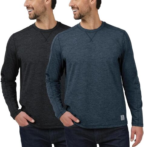 Men's 2 Pack Sueded Long Sleeve Crew Tee Shirts (US, Alpha, Small, Regular, Regular, Black (Black/Blue)) in Saudi Arabia