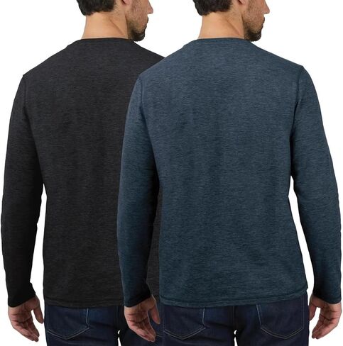 Men's 2 Pack Sueded Long Sleeve Crew Tee Shirts (US, Alpha, Small, Regular, Regular, Black (Black/Blue)) in Saudi Arabia