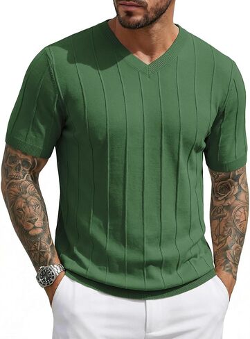 JMIERR Men's V Neck Knit Shirts Short Sleeve Sweater Shirt Casual Ribbed Pullover T Shirt in Saudi Arabia