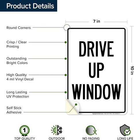 لافتة نافذة Drive Up، مقاس 10x7 بوصات، ملصقات فينيل مقاس 4 مل مقاومة للطقس، صُنعت في الولايات المتحدة الأمريكية بواسطة My Sign Center in Kuwait