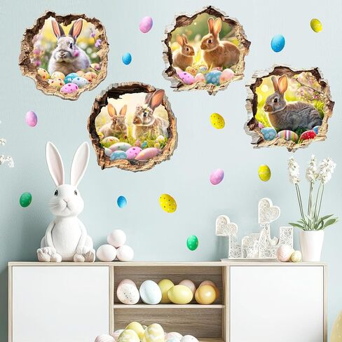 ملصقات حائط على شكل أرنب عيد الفصح، ملصقات عيد الفصح المضحكة لتزيين الحائط في عيد الفصح، ملصقات حائط على شكل فتحة شجرة أرنب الربيع، ملصقات جدارية على شكل بيضة عيد الفصح، لوازم حفلات عيد الفصح السعيدة، ديكور in Kuwait