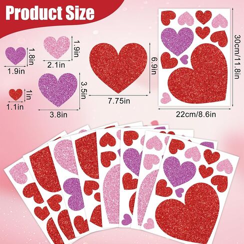 8 Sheets Valentines Day Heart Window Clings Glitter Heart Window Stickers Reusable Red Pink Love Hearts Windows Decals for Valentines Wedding Anniversary Party Home Office School Glass Decorations in Saudi Arabia