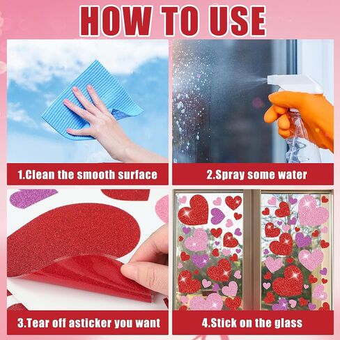 8 Sheets Valentines Day Heart Window Clings Glitter Heart Window Stickers Reusable Red Pink Love Hearts Windows Decals for Valentines Wedding Anniversary Party Home Office School Glass Decorations in Saudi Arabia