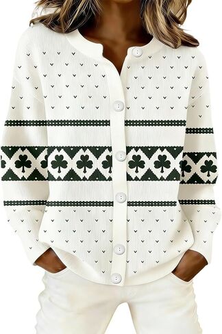 St Patricks Day Sweater Women 2026 Irish Casual Long Sleeve Button Down Shamrock Shirts Cardigan Holiday Outfits in Saudi Arabia