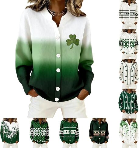 St Patricks Day Sweater Women 2026 Irish Casual Long Sleeve Button Down Shamrock Shirts Cardigan Holiday Outfits in Saudi Arabia