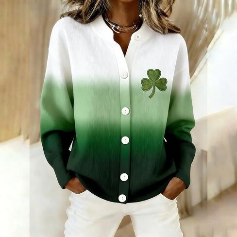 St Patricks Day Sweater Women 2026 Irish Casual Long Sleeve Button Down Shamrock Shirts Cardigan Holiday Outfits in Saudi Arabia