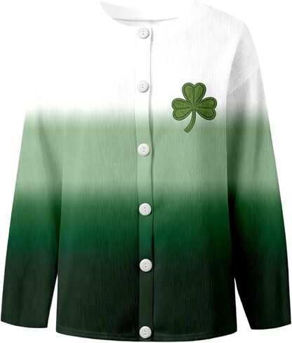St Patricks Day Sweater Women 2026 Irish Casual Long Sleeve Button Down Shamrock Shirts Cardigan Holiday Outfits in Saudi Arabia