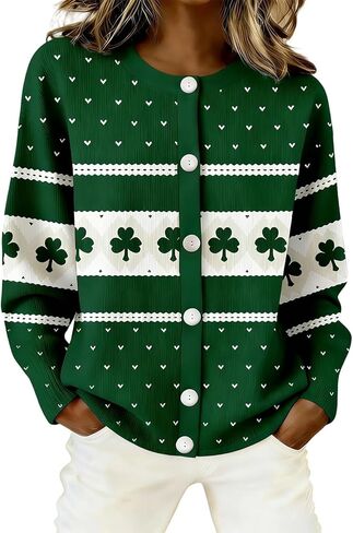 St Patricks Day Sweater Women 2026 Irish Casual Long Sleeve Button Down Shamrock Shirts Cardigan Holiday Outfits in Saudi Arabia